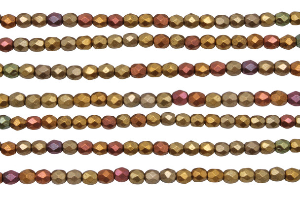 Fire Polish 4mm Faceted Round - Matte - Metallic Gold Copper Iris