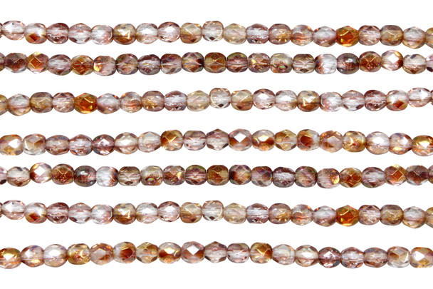 Fire Polish 4mm Faceted Round - Luster - Pink Lemonade