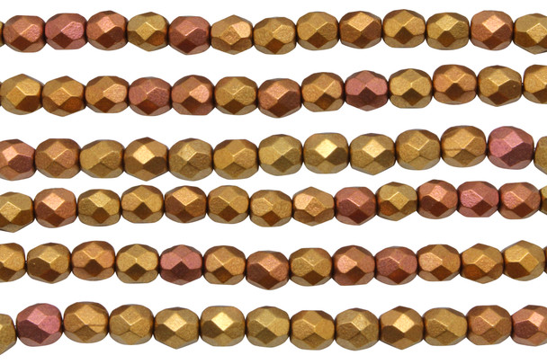 Fire Polish 6mm Faceted Round - Matte - Metallic Gold Iris