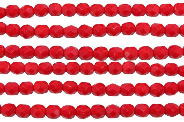 Fire Polish 6mm Faceted Round - Opaque Red