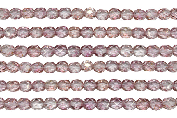Fire Polish 6mm Faceted Round - Luster - Transparent Topaz / Pink