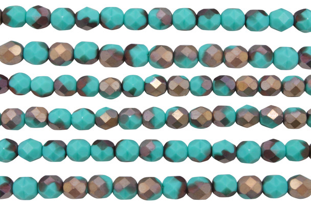 Fire Polish 6mm Faceted Round - Matte - Apollo Turquoise