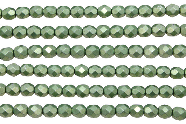 Fire Polish 6mm Faceted Round - Metallic Greenery
