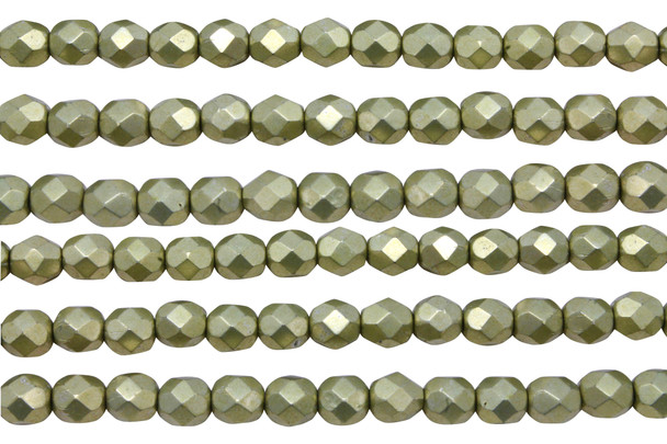 Fire Polish 6mm Faceted Round - Metallic Limelight
