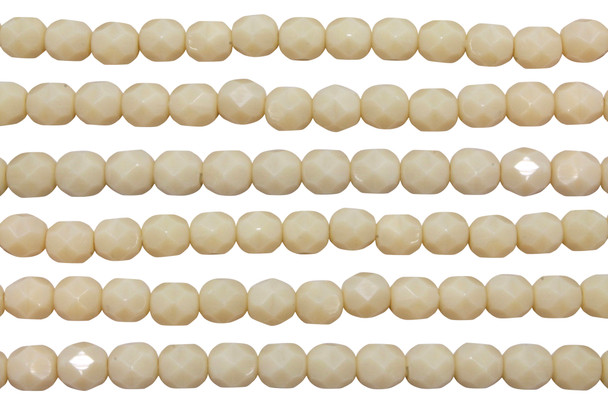 Fire Polish 6mm Faceted Round - Opaque Light Beige