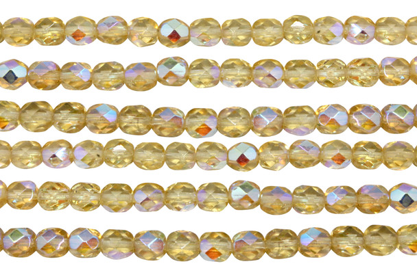 Fire Polish 6mm Faceted Round - Light Topaz AB