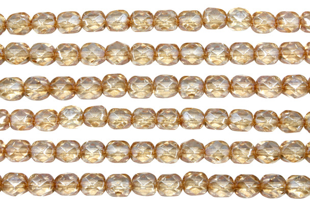 Fire Polish 6mm Faceted Round - Luster - Transparent Champagne