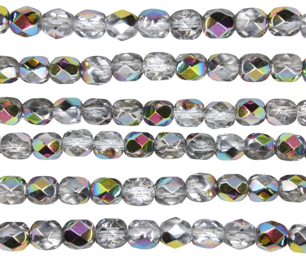 Fire Polish 6mm Faceted Round - Crystal - Vitral