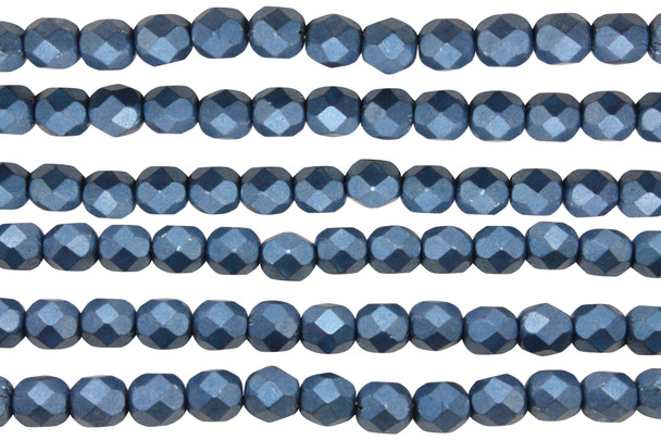 Fire Polish 6mm Faceted Round - Metallic Bluestone
