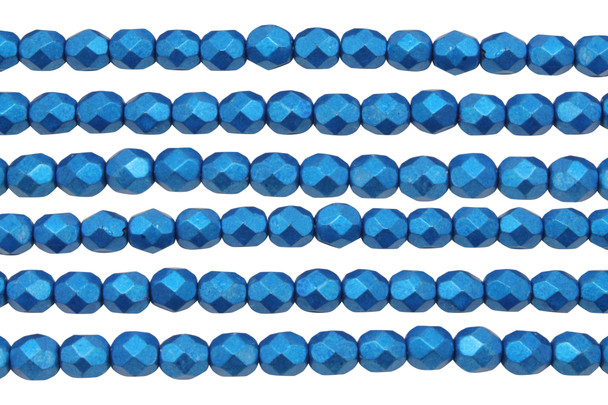 Fire Polish 6mm Faceted Round - Metallic Galaxy Blue