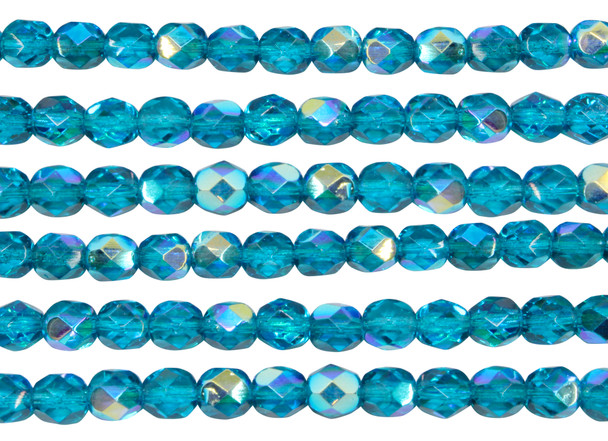 Fire Polish 6mm Faceted Round - Teal AB