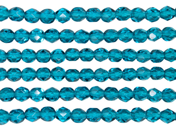 Fire Polish 6mm Faceted Round - Teal