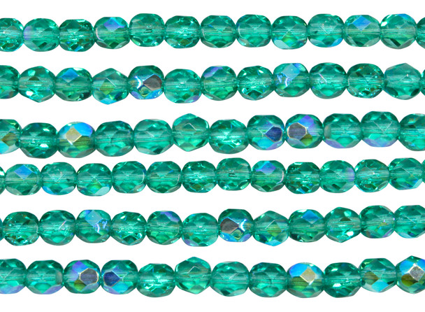 Fire Polish 6mm Faceted Round - Light Teal AB