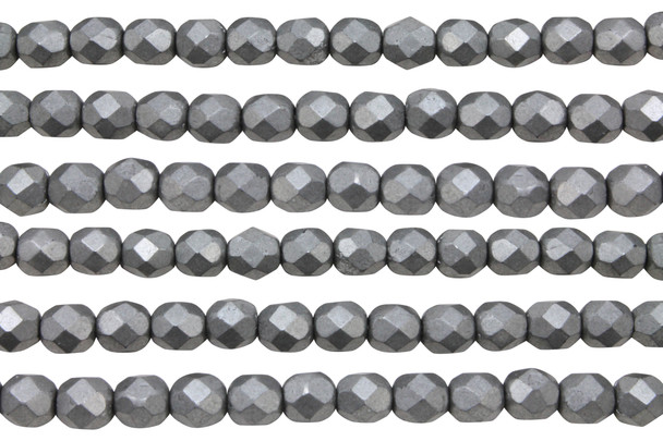Fire Polish 6mm Faceted Round - Metallic Frost Grey