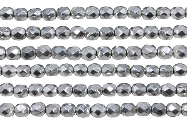 Fire Polish 6mm Faceted Round - Silver