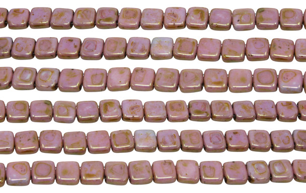 CzechMates® 6mm 2 Hole Tile -- Luster Opaque Rose Gold Topaz