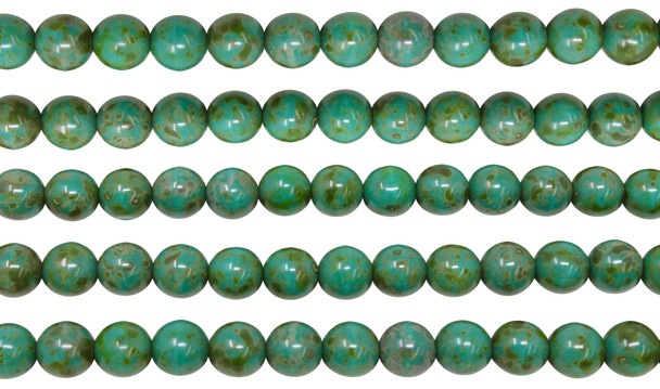 Czech Glass 8mm Round -- Opaque Turquoise Picasso