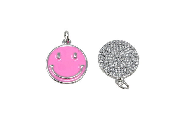 Silver Plated Enamel 15mm Pink Smiley Pendant