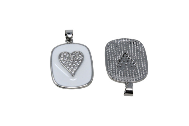 Silver Micro Pave 17x20mm Enamel Heart Pendant