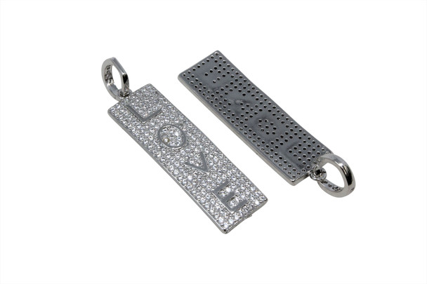 Silver Micro Pave 12x37mm LOVE Bar Pendant