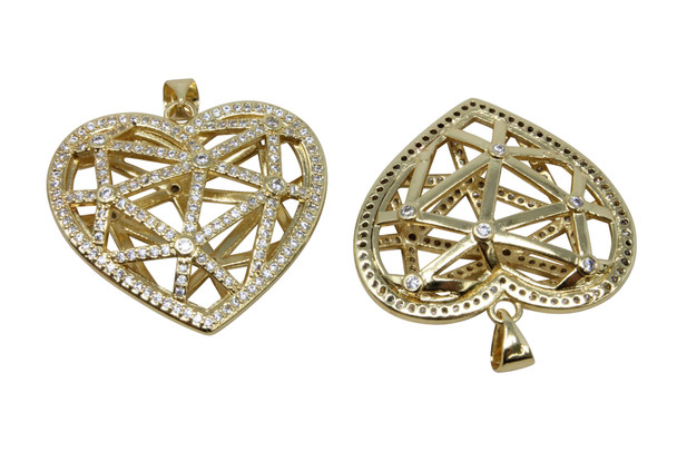Gold Plated Micro Pave 25x29mm Heart Cage Charm