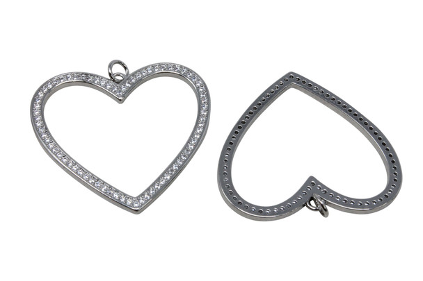Silver Plated Micro Pave 32x35mm Open Heart Pendant