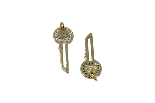 Gold Plated Micro Pave 10x24mm Key Charm