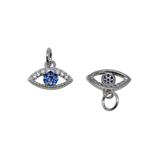 Platinum Plated Micro Pave 11x5mm Evil Eye Charm