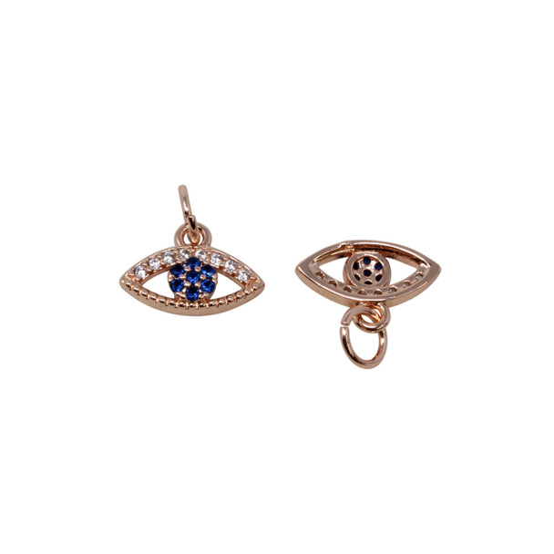Rose Gold Plated Micro Pave 11x5mm Evil Eye Charm