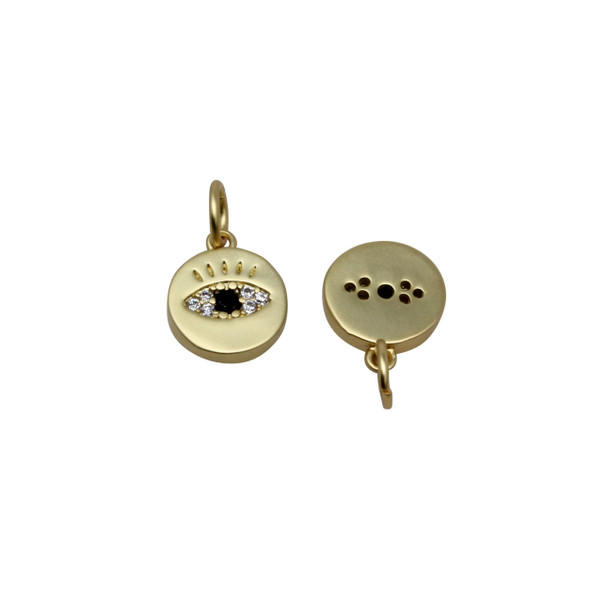 Gold Plated Micro Pave 9mm Matte Evil Eye Charm