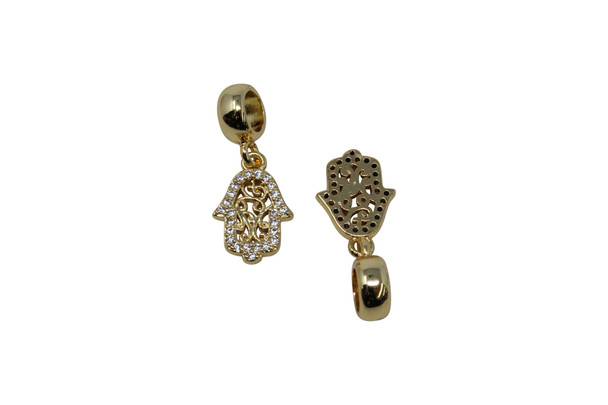 Gold Plated Micro Pave 24x9mm Hamsa Charm with Bail
