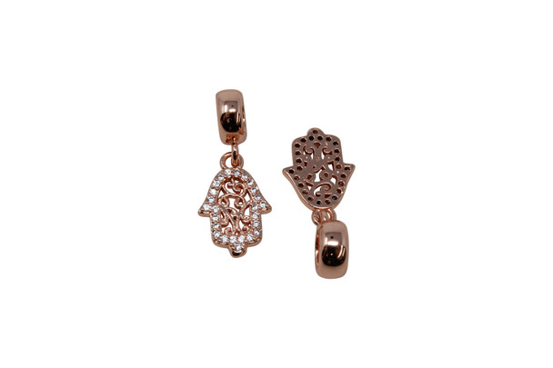 Rose Gold Plated Micro Pave 24x9mm Hamsa Charm with Bail