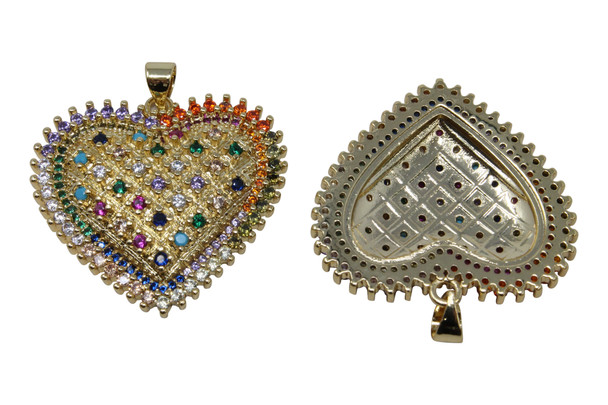 Gold Plated Micro Pave 30mm Rainbow Heart Pendant