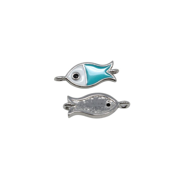 Platinum Plated Enamel 14x6mm Blue Fish Link