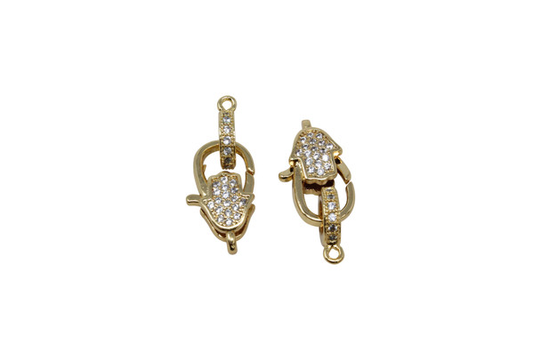 Gold 10x16mm Micro Pave Hamsa Trigger Clasp