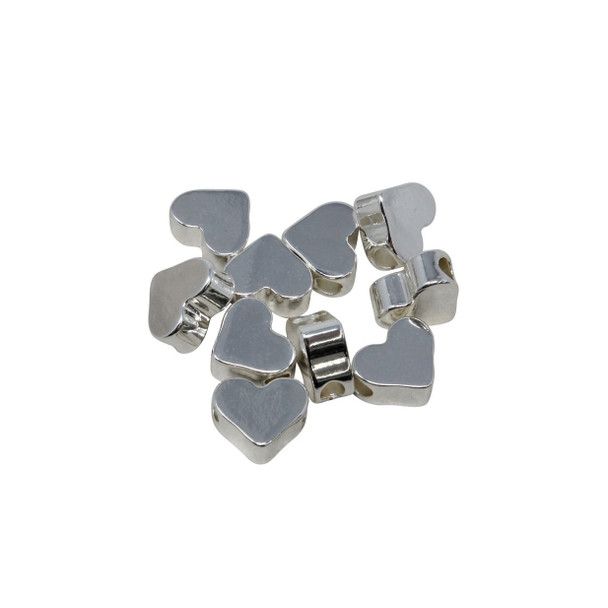 Sterling Silver Plated 3x7mm Heart Bead - Package of 10 - Anti Tarnish