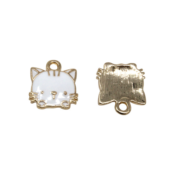 Gold Plated Enamel 13mm White Kitty Face