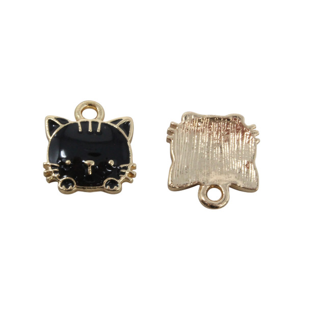 Gold Plated Enamel 13mm Black Kitty Face
