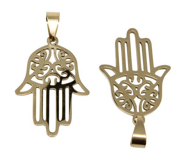 Gold Plated Stainless Steel 30x21mm Hamsa Pendant