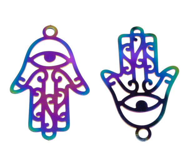 Rainbow Plated Stainless Steel 30x19mm Hamsa Pendant