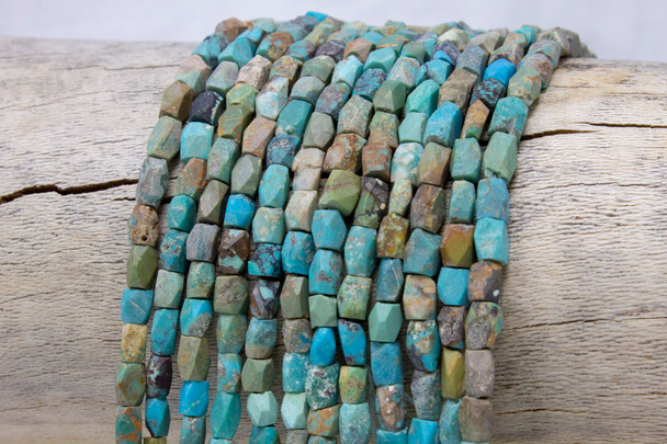 Chinese Turquoise Matte 4x5-7mm Faceted Tube