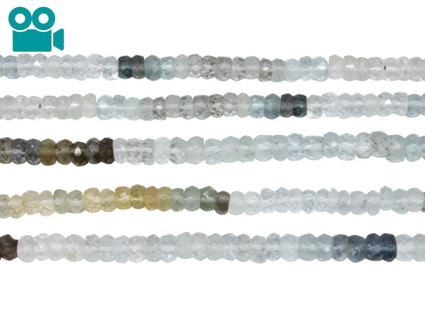 Moss Aquamarine Banded 3-4mm Faceted Rondelle