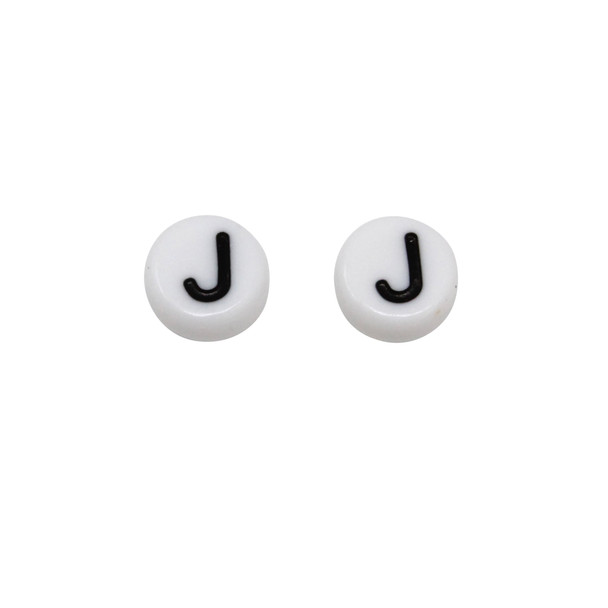 Acrylic White and Black Alphabet Bead - J