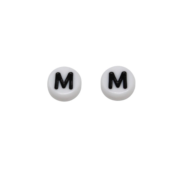Acrylic White and Black Alphabet Bead - M