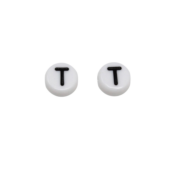 Acrylic White and Black Alphabet Bead - T