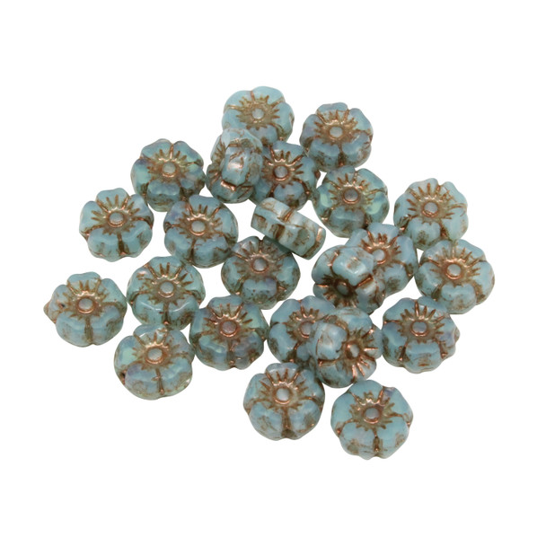 Czech Glass 7mm Hibiscus Flower Beads - Dark Blue