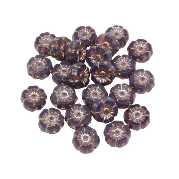 Czech Glass 7mm Hibiscus Flower Beads - Dark Purple