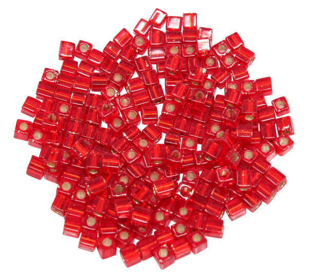 3mm Miyuki Cube Seed Beads -- Ruby / Silver Lined
