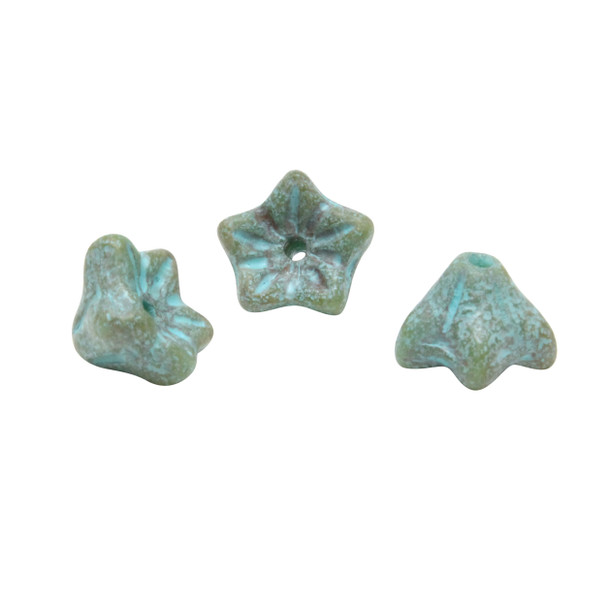 Czech Glass 8mm Flower Beads - Tea Green Turquoise Wash