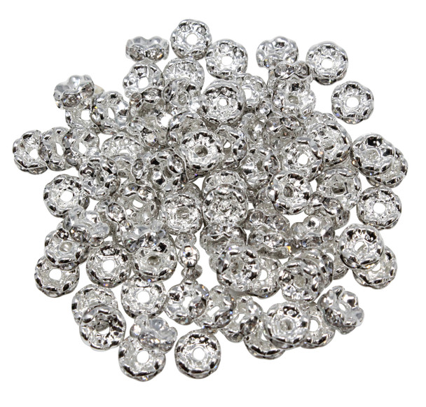 Silver Plated Micro Pave 5.5x2mm Wavy Edge Brass Spacer Bead